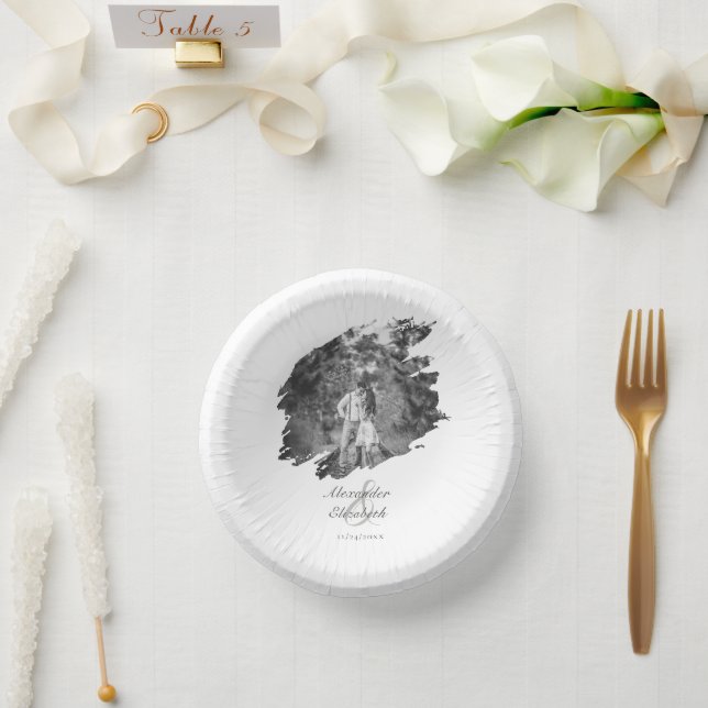 Modern Brushstroke Photo Wedding | White Paper Bowls (Wedding)