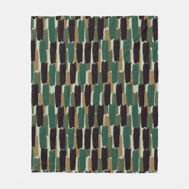 Modern Brushstroke Stripe Cozy Black Green Fleece Blanket (Front)