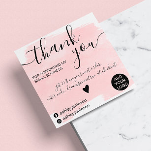 Modern brushstroke watercolor pink order thank you square business card