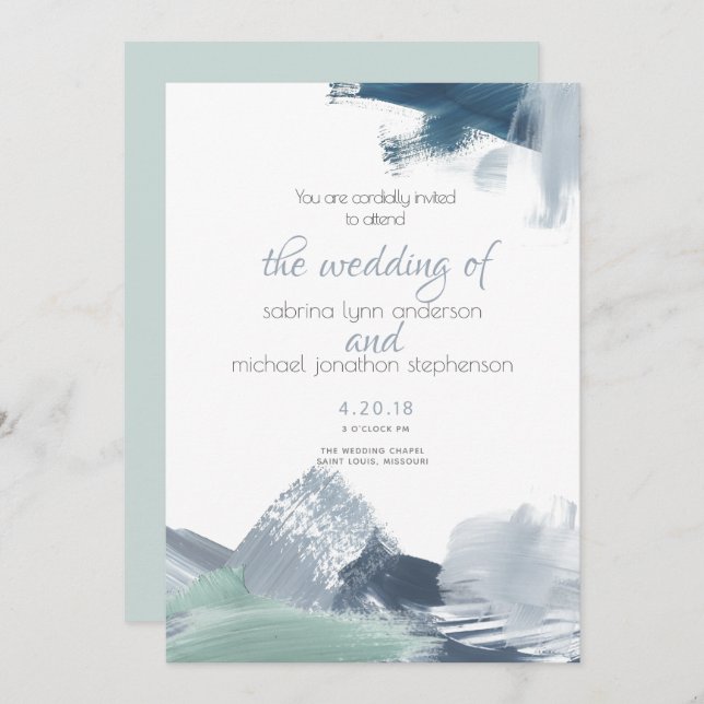 Modern Brushstrokes Dusty Blue Ocean Invitation (Front/Back)