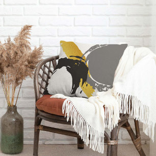 Modern Brushstrokes - Gold, Gray & Black Throw Pillow