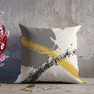 Modern Brushstrokes - Gold, Gray & Black Throw Pillow