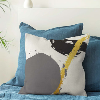 Modern Brushstrokes - Gold, Gray & Black Throw Pillow