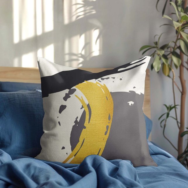 Modern Brushstrokes - Gold, Gray & Black Throw Pillow (Creator Uploaded)