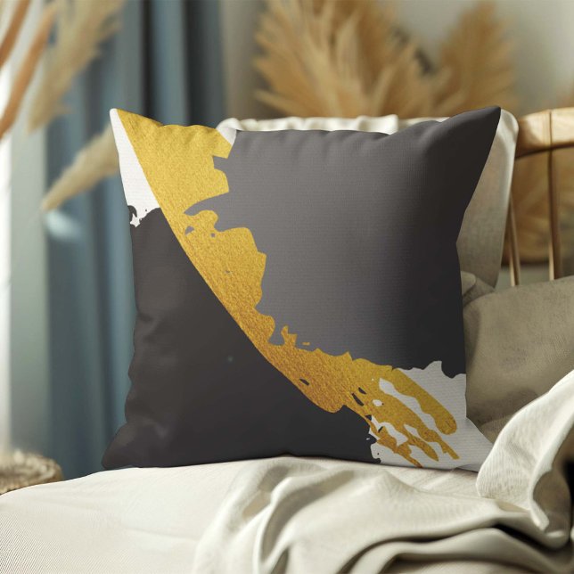 Modern Brushstrokes - Gold, Gray & Black Throw Pillow (Creator Uploaded)