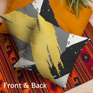 Modern Brushstrokes - Gold, Gray & Black Throw Pillow