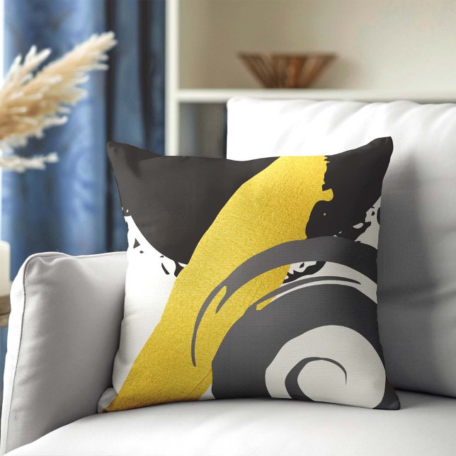 Modern Brushstrokes - Gold, Gray & Black Throw Pillow (Creator Uploaded)