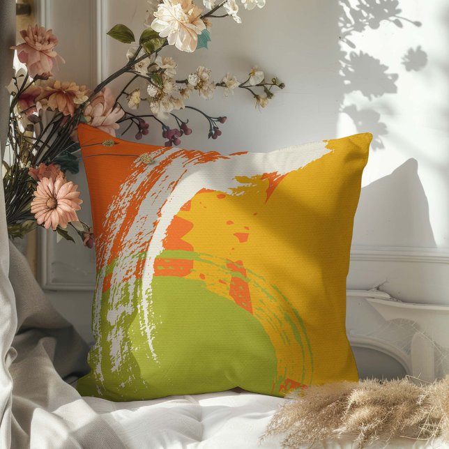 Modern Brushstrokes - Orange, Green & Yellow Throw Pillow (Creator Uploaded)