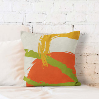 Modern Brushstrokes - Orange, Green & Yellow Throw Pillow