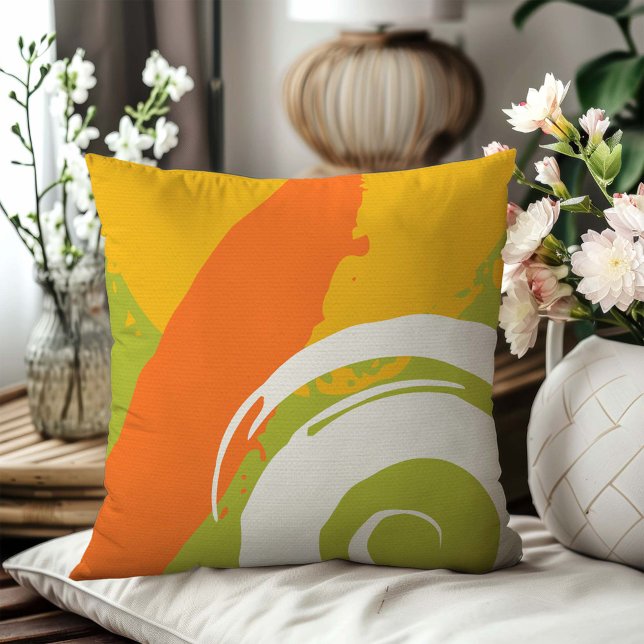 Modern Brushstrokes - Orange, Green & Yellow Throw Pillow (Creator Uploaded)