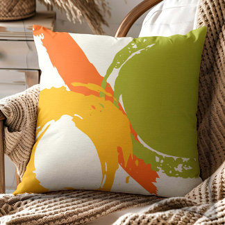 Modern Brushstrokes - Orange, Green & Yellow Throw Pillow