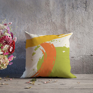 Modern Brushstrokes - Orange, Green & Yellow Throw Pillow