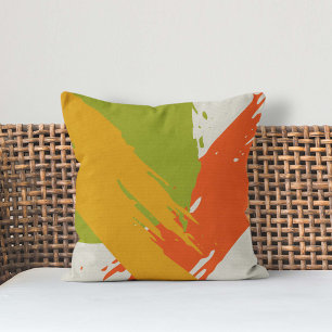 Modern Brushstrokes - Orange, Green & Yellow Throw Pillow