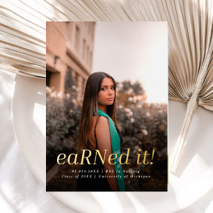 Modern BSC RN 4 Photos Nursing Graduation Foil Invitation