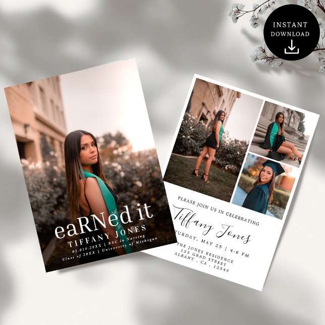 Modern BSC RN 4 Photos Nursing Graduation  Invitation (Creator Uploaded)