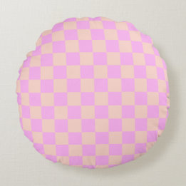 Modern Bubblegum & Peach Checkerboard Round Pillow