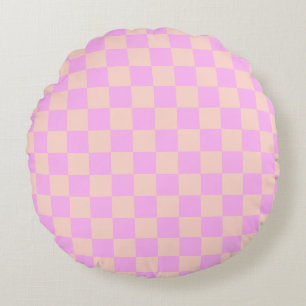 Modern Bubblegum & Peach Checkerboard Round Pillow
