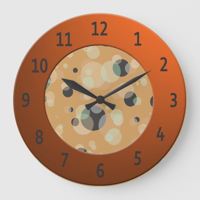 Modern Bubbles with Shiny Orange Digits Circle Large Clock (Front)