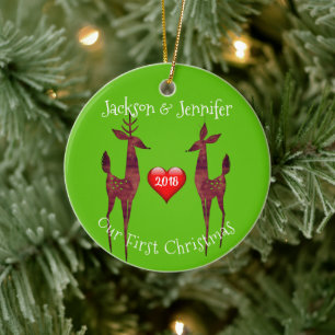 Modern Buck and Doe Our First Christmas Ceramic Ornament