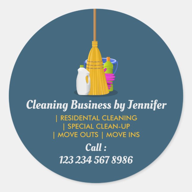 Modern Bucket Logo House Cleaning Maid Classic Round Sticker (Front)