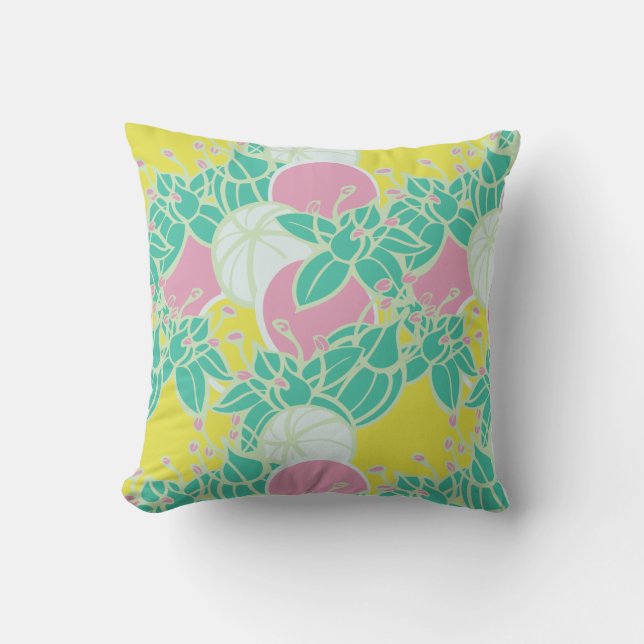 Modern Bud & Flower Bold Pattern Throw Pillow (Front)