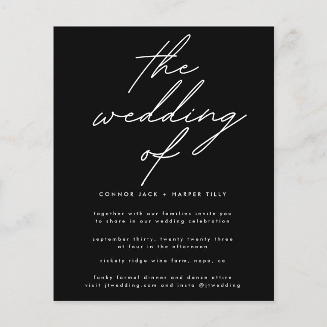 Modern Budget Black on White The Wedding Invite Flyer (Front)