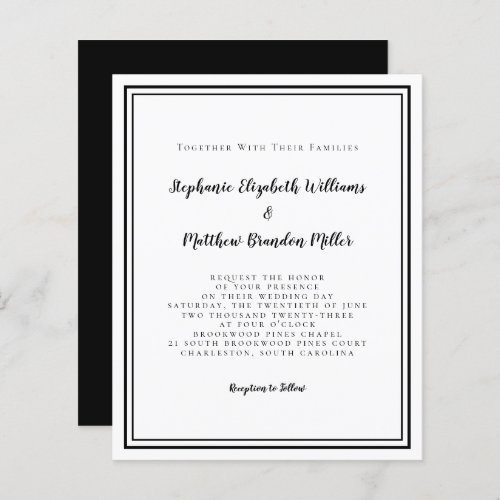 Modern Budget Black  White Wedding Invitation