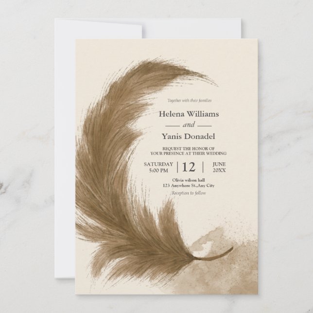 Modern Budget  Boho Terracotta Pampas Grass   Invitation (Front)