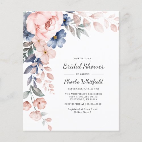 Modern Budget Bridal Shower Pink Floral Invitation
