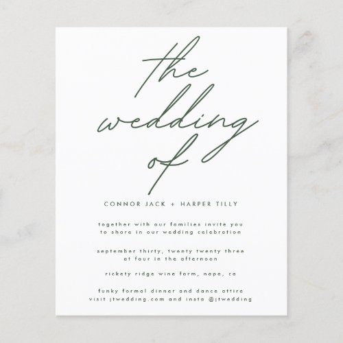 Modern Budget Dark Green White The Wedding Invite Flyer