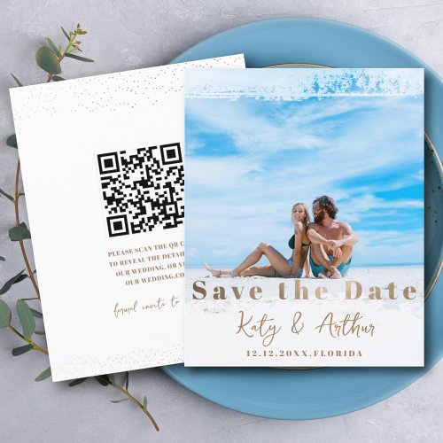 Modern Budget Faux Gold Save the Date Photo 