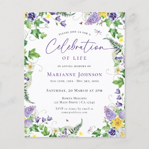 Modern Budget Floral Celebration of Life Funeral Flyer