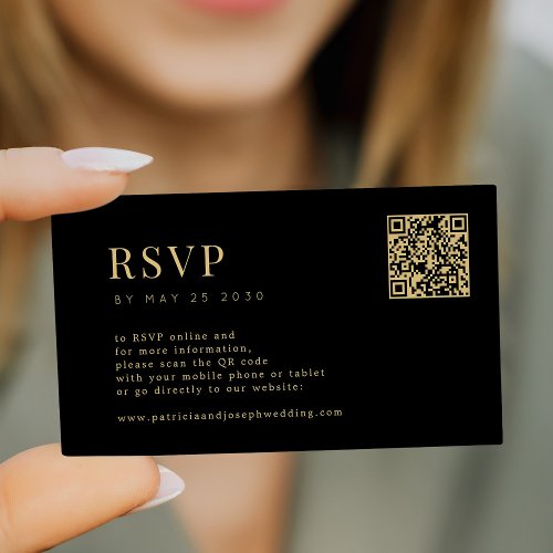 Modern budget gold black wedding online RSVP QR Enclosure Card