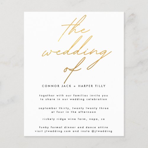 Modern Budget Gold Foil White The Wedding Invite