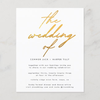 Modern Budget Gold Foil White The Wedding Invite Flyer