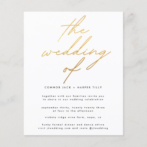 Modern Budget Gold Foil White The Wedding Invite Flyer