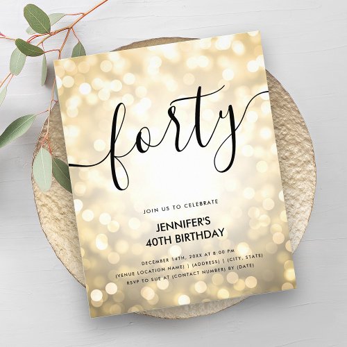 Modern BUDGET Gold Glitter Lights 40th Birthday  Flyer