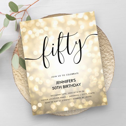 Modern BUDGET Gold Glitter Lights 50th Birthday  Flyer