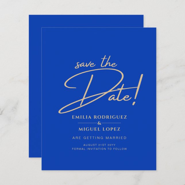 Modern Budget Royal Blue Monochrome Wedding (Front/Back)