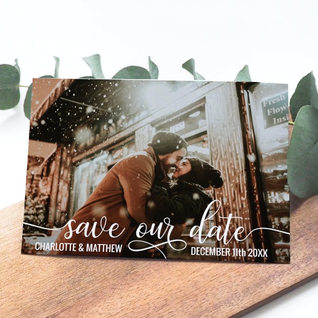 Modern Budget Script Wedding SAVE OUR DATE | PHOTO Announcement Postcard (Creator Uploaded)