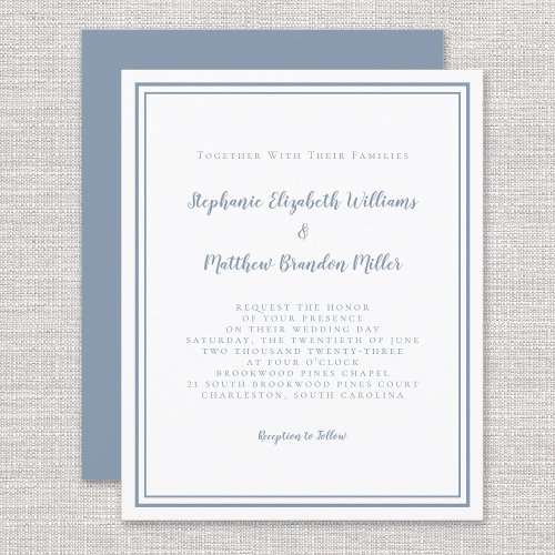 Modern Budget Simple Dusty Blue Wedding Invitation