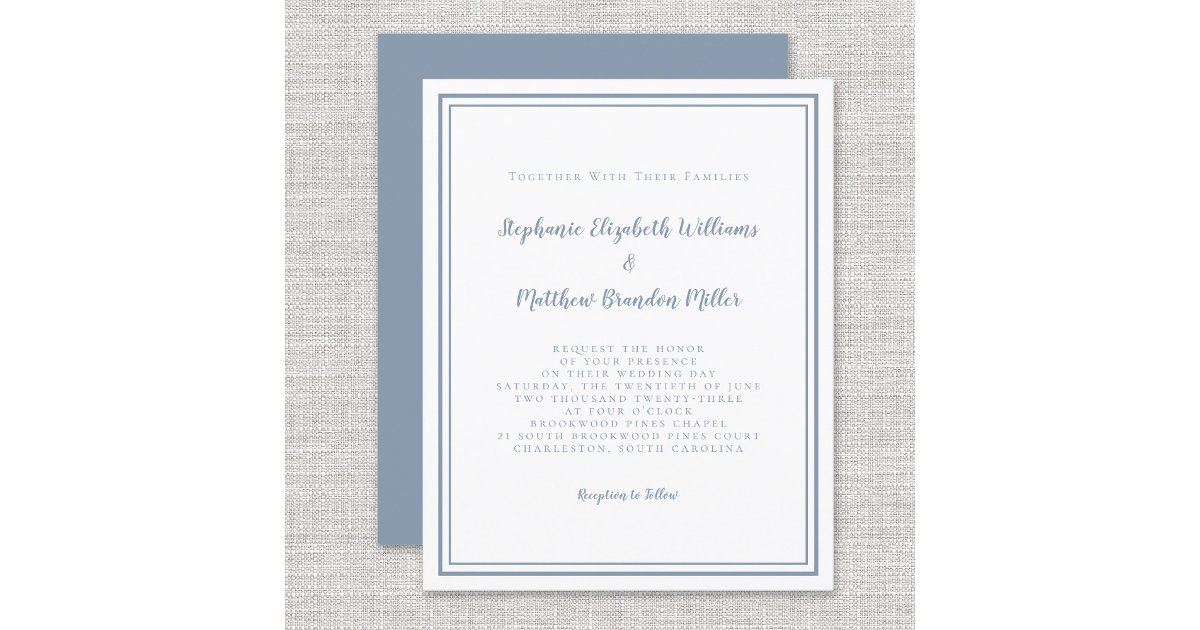Modern Budget Simple Dusty Blue Wedding Invitation | Zazzle