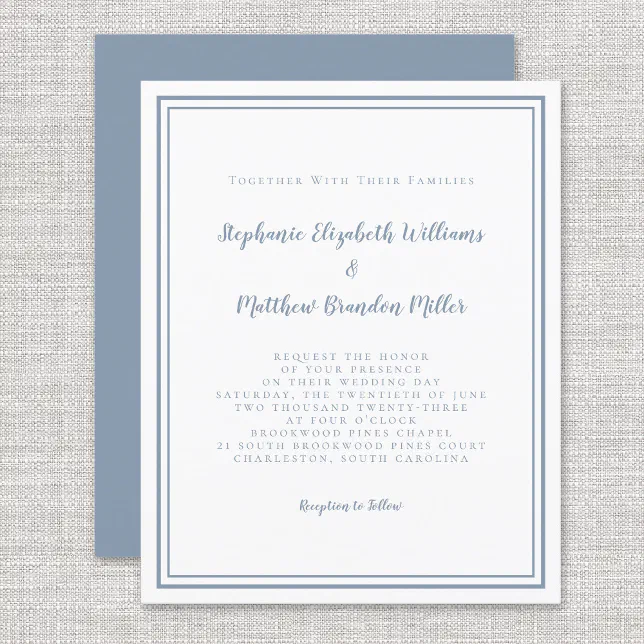 Modern Budget Simple Dusty Blue Wedding Invitation | Zazzle