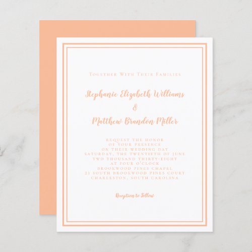 Modern Budget Simple Peach Chic Wedding Invitation