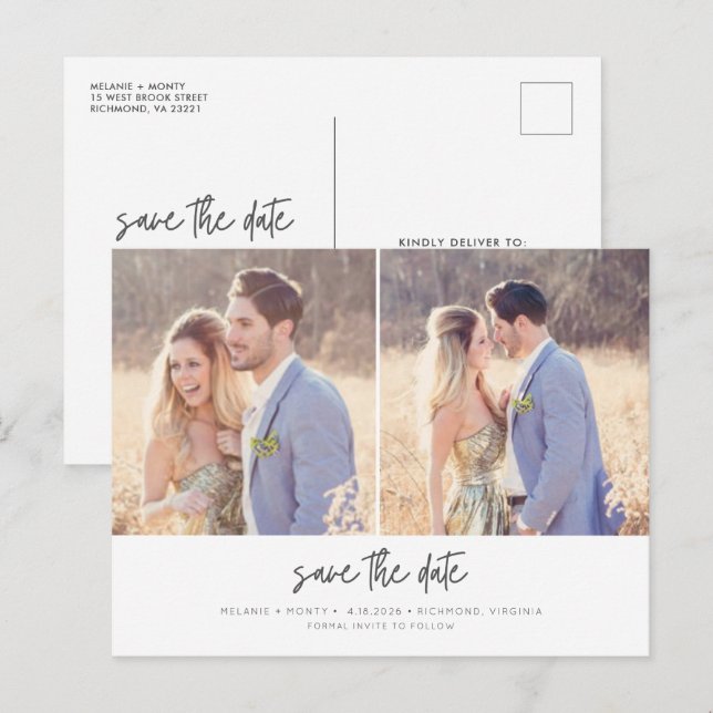 Modern Budget Simple Photo Wedding Save the Date Announcement Postcard (Front/Back)