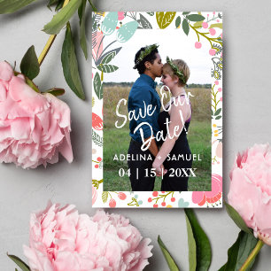 Modern budget wedding chic floral photo save date
