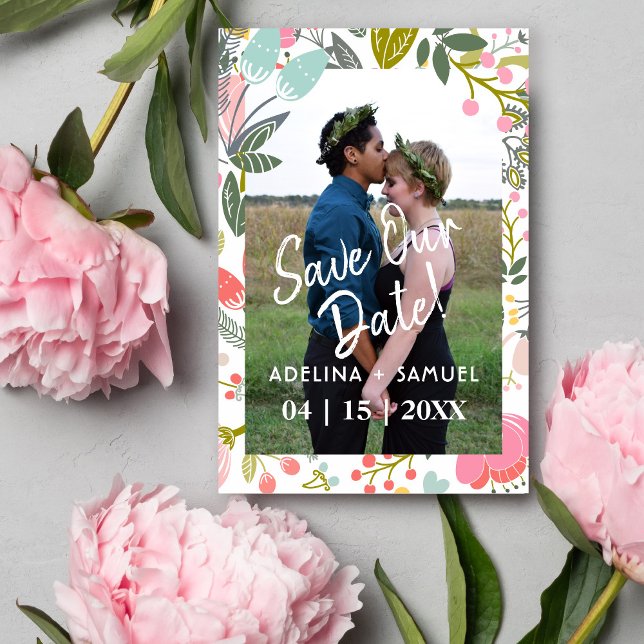 Modern budget wedding chic floral photo save date print (Creator Uploaded)