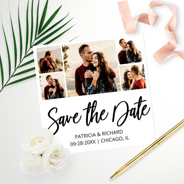 Modern Budget Wedding Save The Date Photo Collage Print (Creator Uploaded)