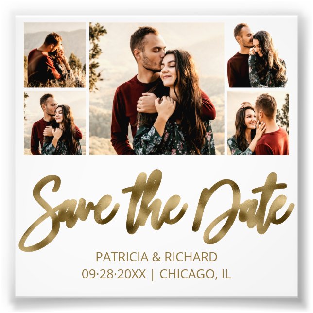 Modern Budget Wedding Save The Date Photo Collage Print (Front)