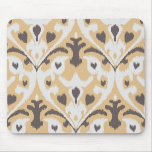 Modern buff beige brown ikat tribal pattern mouse pad